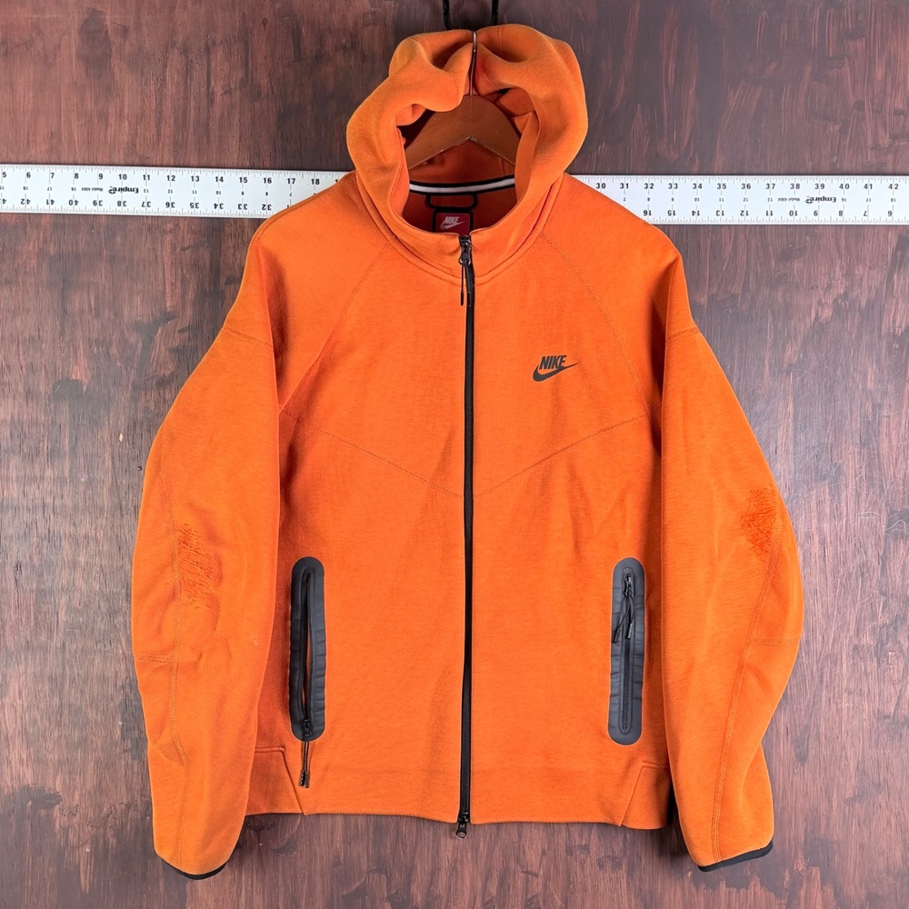 Nike Tech Fleece Full Zip Hoodie‎ Orange Mens Medium FB7921-893 Distressed
